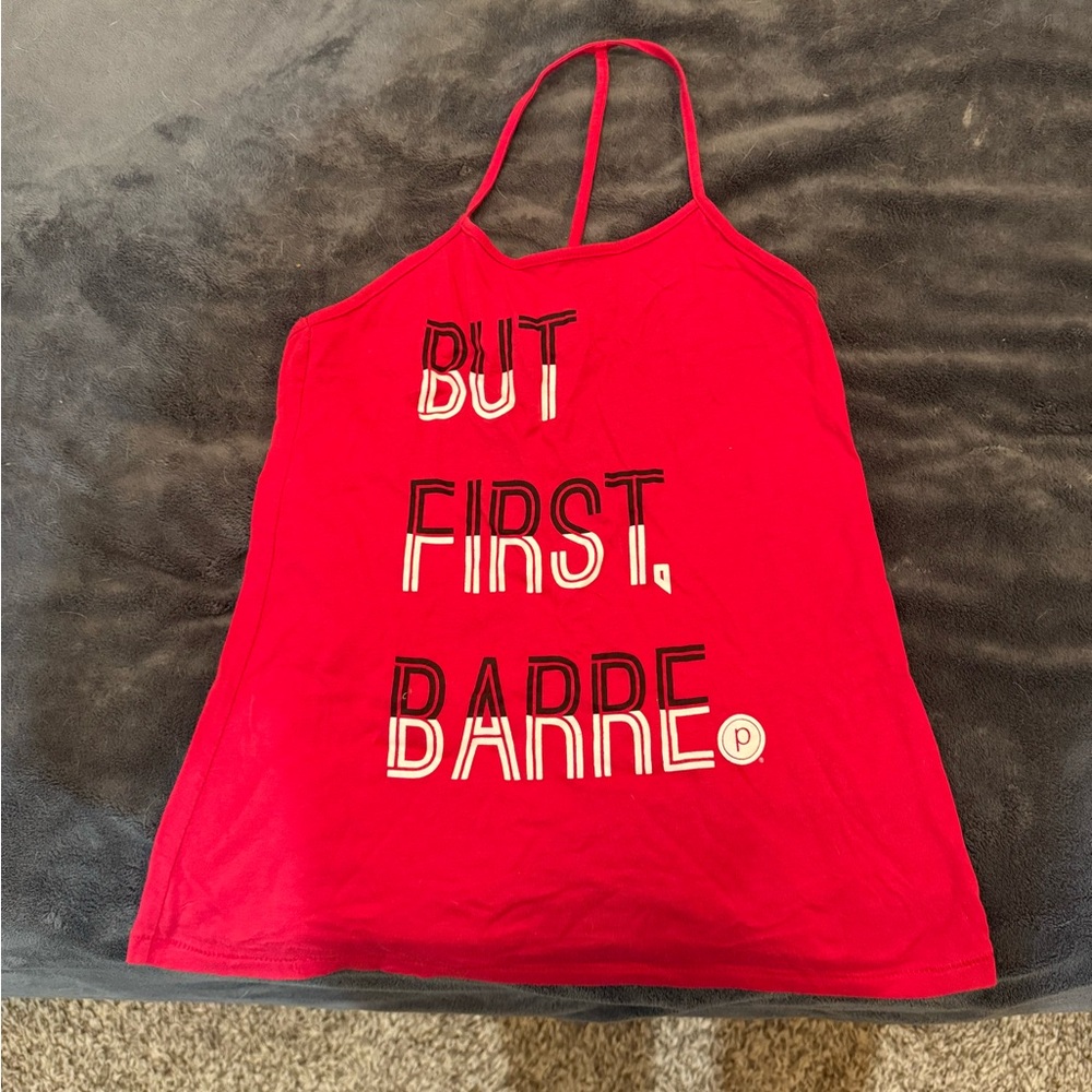 Red Graphic Tank Top with Barre Print